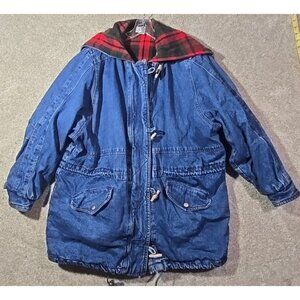 Vintage 90s Denim Barn Chore Jacket Toggle Hooded Quilt Lined Drawstring 22W